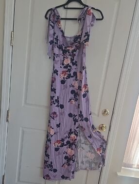 VENUS Lilac Floral Tie-Strap Maxi Dress